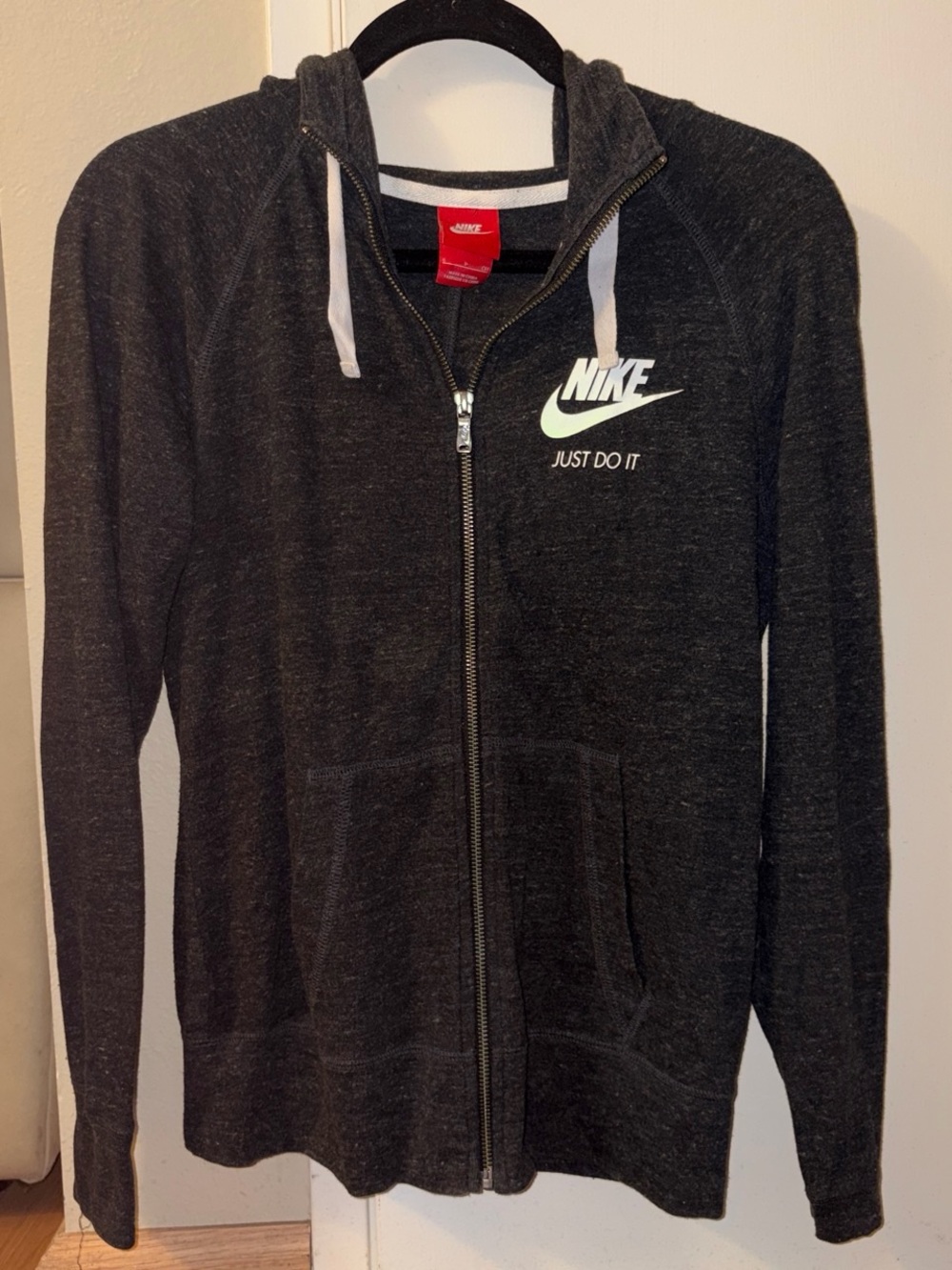 Nike Women's Black Zip-Up Hoodie with White Logo